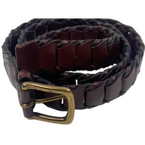 Brown Woven Leather Belt Bonded Lengths Gold Tone Buckle Made in Argentina Sz 40